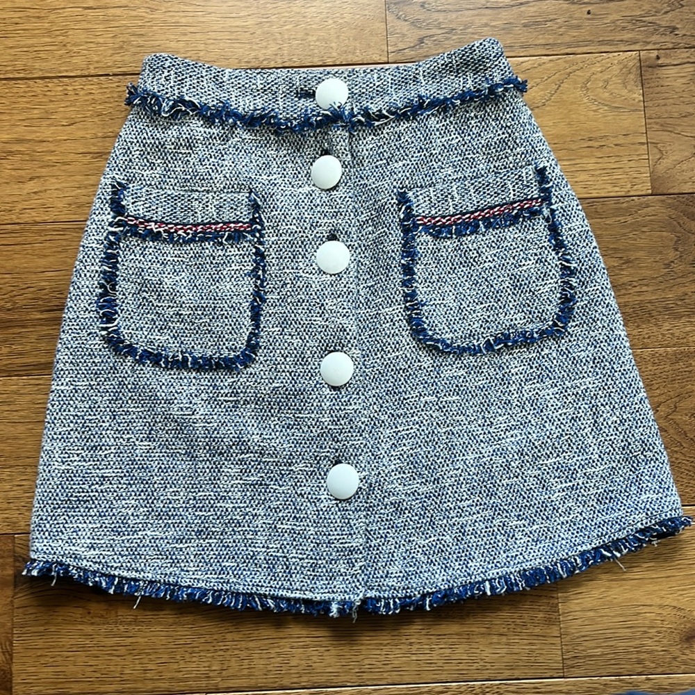 Zara xs blue and white tweed skirt